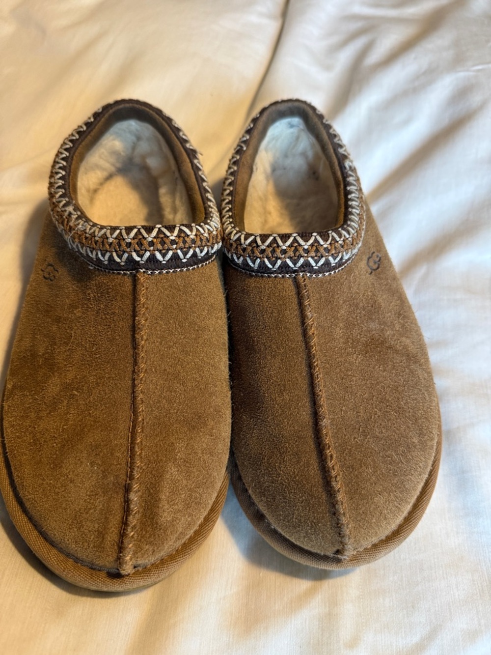 UGG Brown Suede Cozy Slippers with Decorative Trim